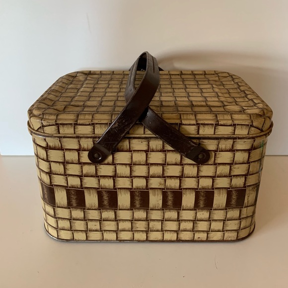 Vintage Brown metal picnic basket circa 1950s